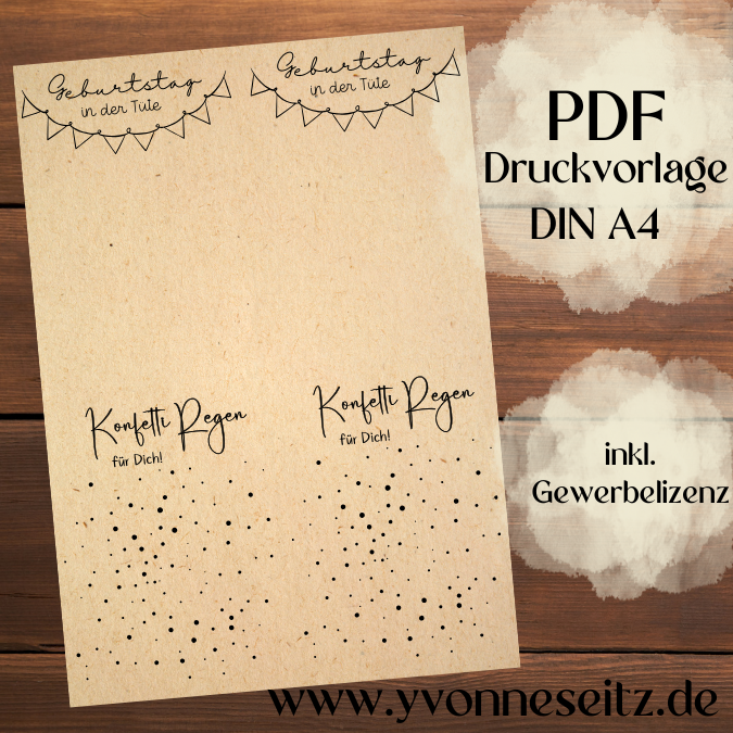 IN DER TÜTE PRINT DRUCKVORLAGE PDF Verpackung für Kleinigkeiten Geschenkkarte 2 Designs - Geburtstag in der Tüte und Konfettiregen Printable PDF-Datei zum selber drucken