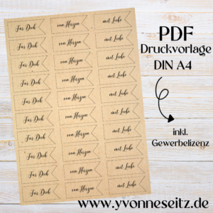 PRINT DRUCKVORLAGE PDF Geschenkanhänger 3 Designs - FÜR DICH & VON HERZEN & MIT LIEBE - Printable PDF-Datei zum selber drucken