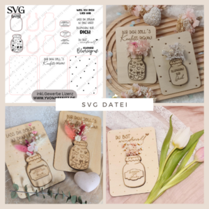 SVG Laser Datei Grußkarte Geldgeschenk Trockenblumen Vorratsglas Geschenkkarte Glas Marmeladenglas Laserdatei mit Blankos