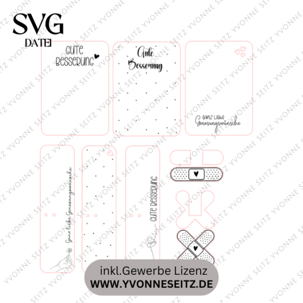 SVG Laser Datei - Gute Besserung Aufmerksamkeit Genesungswünsche Kerzen Halter Karten Grußkarten Laserdatei – Bild 2