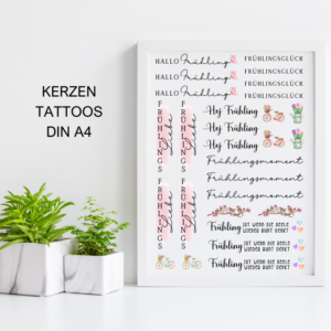 PDF - Kerzentattoo Vorlage - Frühling 2 Hallo Frühling- A4 Kerzentattoos zum selber drucken