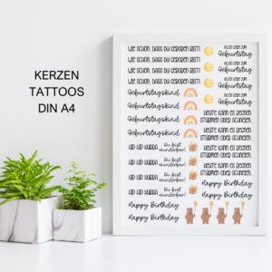 PDF - Kerzentattoo Vorlage - Happy Birthday Kids Kinder Geburtstagskind- A4 Kerzentattoos zum selber drucken
