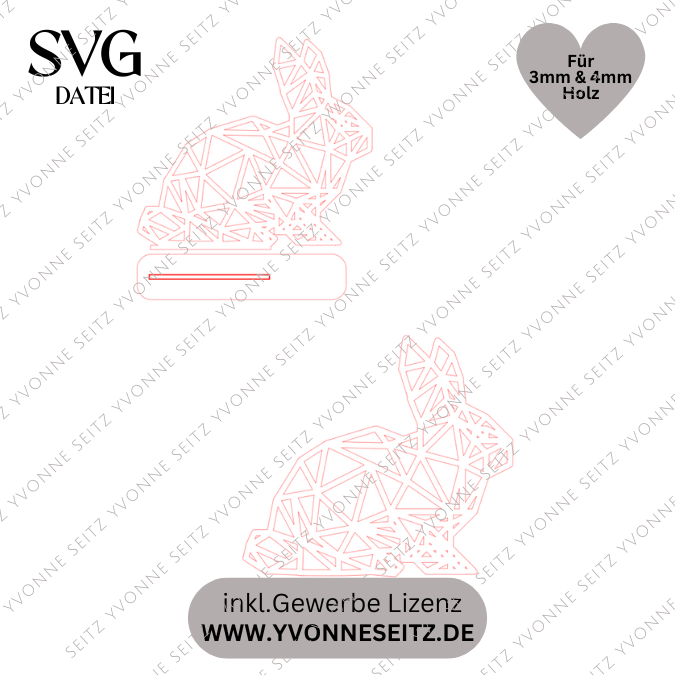 SVG Laser Datei Hase geometrisch 3mm UND 4mm Ostern Easter Bunny zum Aufstellen oder als Wanddeko Laserdatei – Bild 2