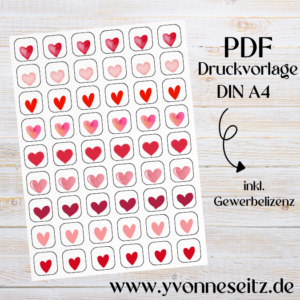 PRINT DRUCKVORLAGE PDF Geschenkanhänger 9 Designs MINI - HERZEN BUNT - Printable PDF-Datei zum selber drucken