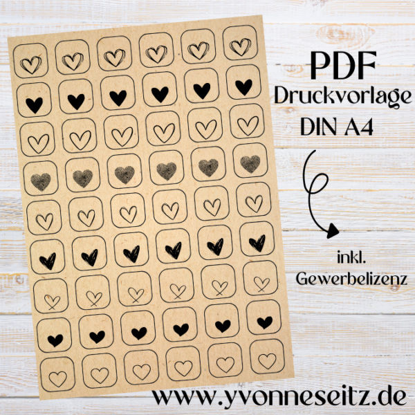 PRINT DRUCKVORLAGE PDF Geschenkanhänger 9 Designs MINI - HERZEN SCHWARZ - Printable PDF-Datei zum selber drucken