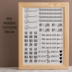 PDF - Kerzentattoo Vorlage - Herzensmensch - A4 Kerzentattoos zum selber drucken