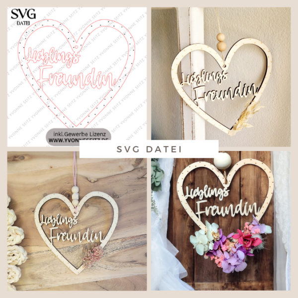 SVG Laser Datei Kranz Herz Herzkranz Beste Freundin Lieblingsfreundin Laserdatei