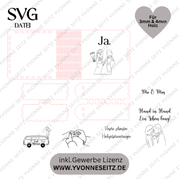 3mm UND 4mm SVG Laser Datei 4 Designs Hochzeitsbuch Fotoalbum Aufbewahrung Box für Polaroids oder Fotos SVG Datei Hochzeitsgeschenk – Bild 2