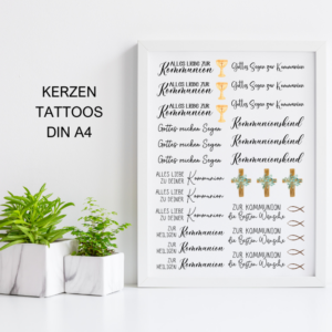 PDF - Kerzentattoo Vorlage - Kommunion neutral - A4 Kerzentattoos zum selber drucken