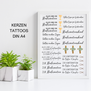 PDF - Kerzentattoo Vorlage - Konfirmation neutral - A4 Kerzentattoos zum selber drucken