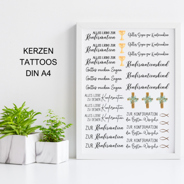 PDF - Kerzentattoo Vorlage - Konfirmation neutral - A4 Kerzentattoos zum selber drucken