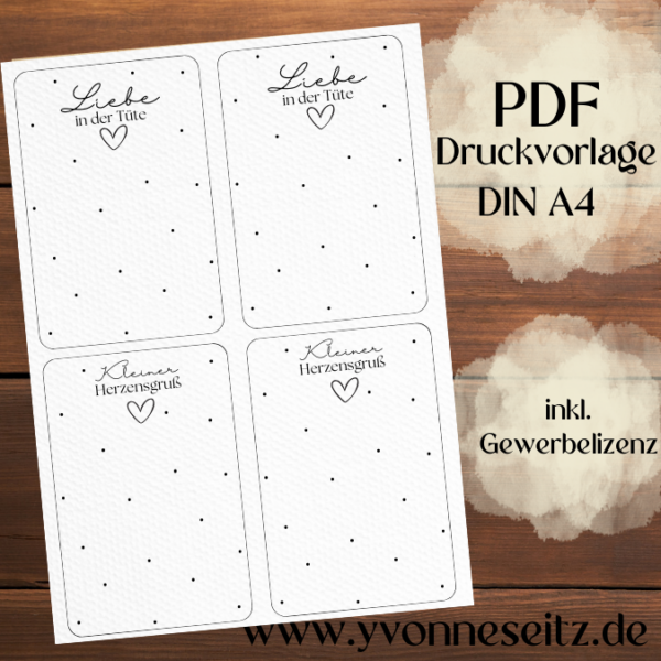 IN DER TÜTE PRINT DRUCKVORLAGE PDF Verpackung für Kleinigkeiten Geschenkkarte 2 Designs - Liebe in der Tüte UND Herzensgruß PDF-Datei zum selber drucken