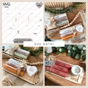 9 Designs "Nimm dir was du brauchst" Kerzensets Geschenksets für 3 Kerzen SVG Laserdatei Laserfile Lasercut Svgdatei