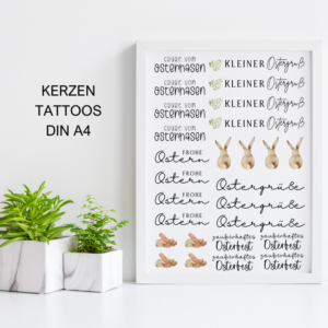 PDF - Kerzentattoo Vorlage - Ostergrüße Ostern - A4 Kerzentattoos zum selber drucken
