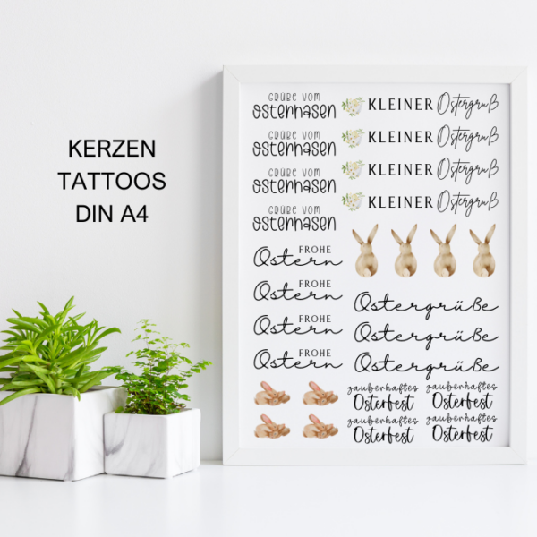 PDF - Kerzentattoo Vorlage - Ostergrüße Ostern - A4 Kerzentattoos zum selber drucken