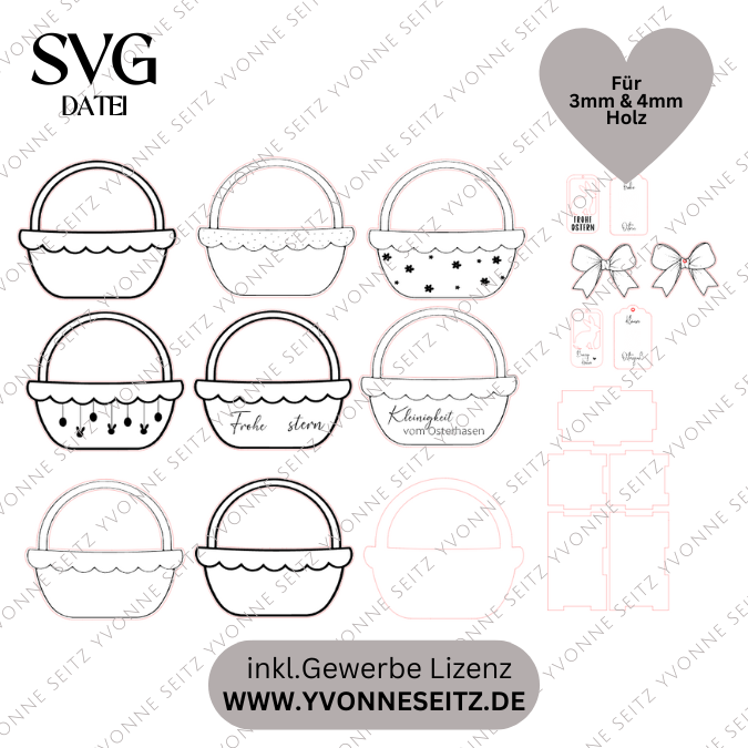 3 mm und 4 mm Ostern Geschenkkörbchen in 6 Designs inkl Anhänger und Deko für Kleinigkeiten Osterhasen Eier Osterkörbchen Ostergeschenk SVG Laserdatei Laserfile Lasercut – Bild 3