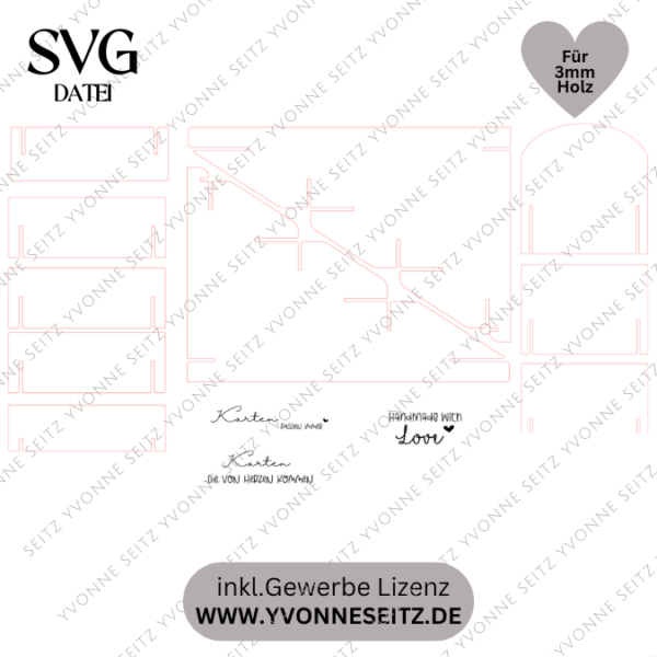 SVG Laser Datei - Postkartenständer einreihig für Grußkarten 3mm und 4mm Laserdatei – Bild 2