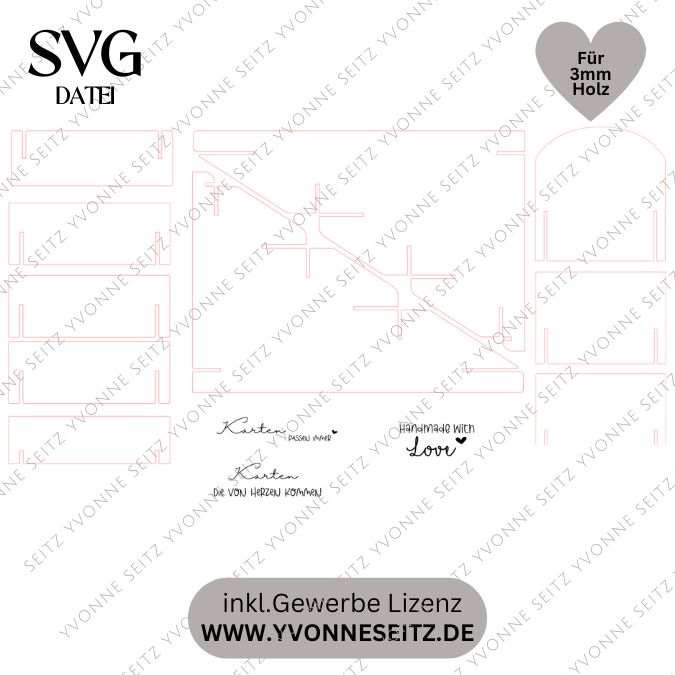 SVG Laser Datei - Postkartenständer einreihig für Grußkarten 3mm und 4mm Laserdatei – Bild 2