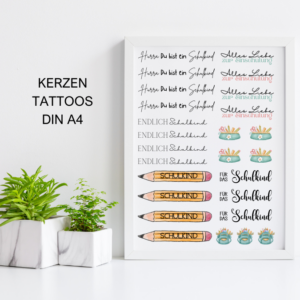 PDF - Kerzentattoo Vorlage - Schulkind Einschulung - A4 Kerzentattoos zum selber drucken