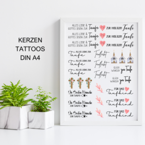 PDF - Kerzentattoo Vorlage - Taufe rosa - A4 Kerzentattoos zum selber drucken