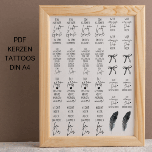 PDF - Kerzentattoo Vorlage - Trauer Kerzen Stabkerzen - A4 Kerzentattoos zum selber drucken