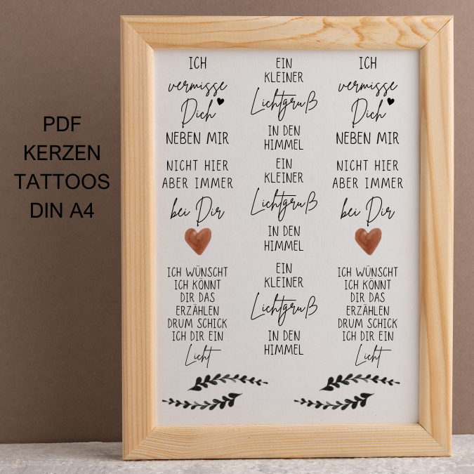 PDF - Kerzentattoo Vorlage - Trauer Kerzen Stumpen Kerzen - A4 Kerzentattoos zum selber drucken