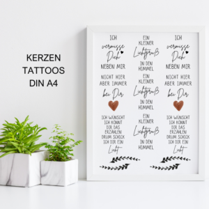 PDF - Kerzentattoo Vorlage - Trauer Kerzen Stumpen Kerzen - A4 Kerzentattoos zum selber drucken