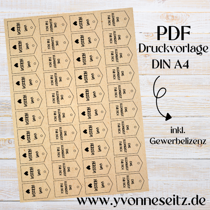 PRINT DRUCKVORLAGE PDF Geschenkanhänger 2 Designs MIDI - VON HERZEN & EINE KLEINIGKEIT FÜR DICH - Printable PDF-Datei zum selber drucken