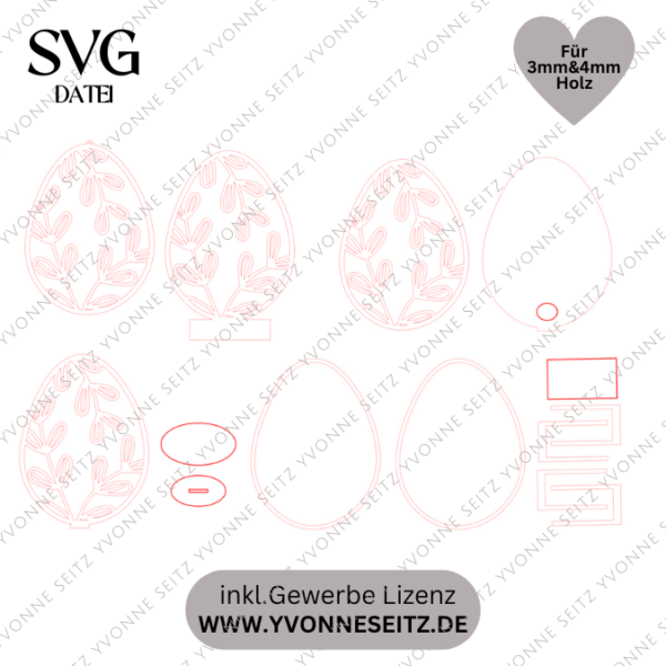 SVG Laser Datei  Ei floral stehend, hängend auch als Leuchtei möglich 3mm und 4mmr SVG Datei – Bild 2