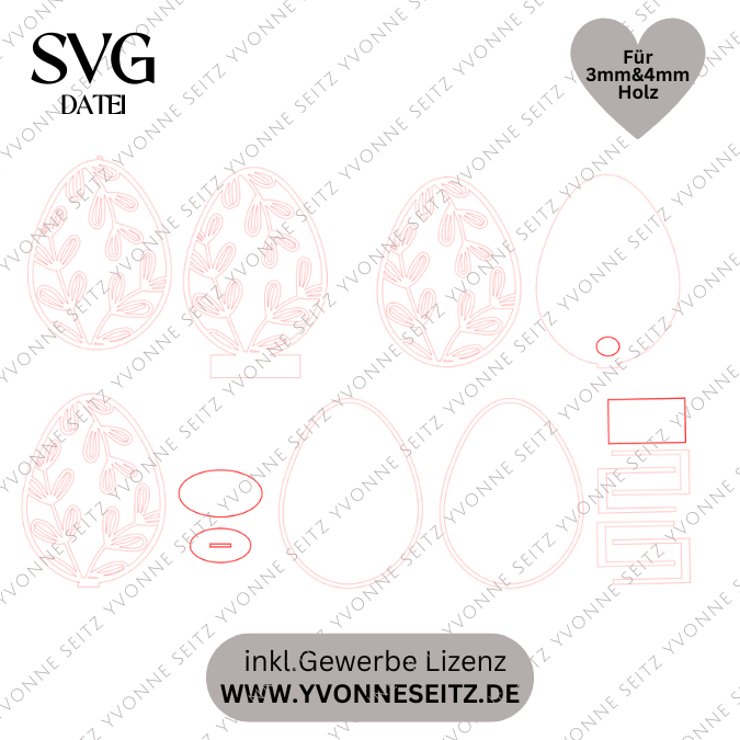SVG Laser Datei Ei floral stehend, hängend auch als Leuchtei möglich 3mm und 4mmr SVG Datei – Bild 2