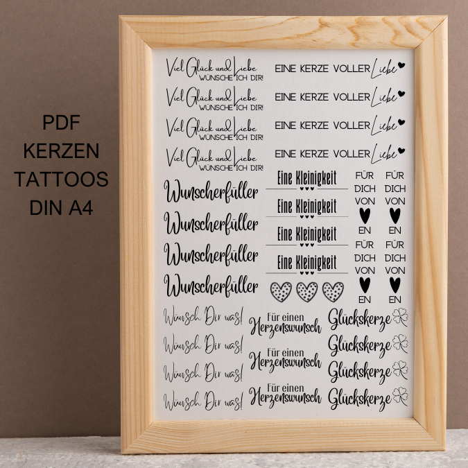 PDF - Kerzentattoo Vorlage - Wunschkerzen - A4 Kerzentattoos zum selber drucken