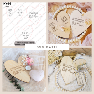 SVG Laser Datei - Muttertag Herzen Mama zum aufhängen für Trockenblumen 3 Designs Laserdatei