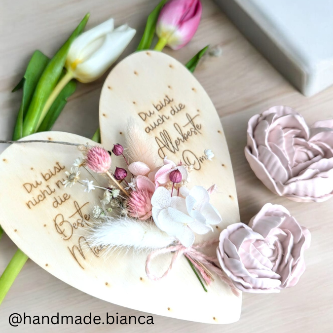 SVG Laser Datei - Muttertag Herzen Mama zum aufhängen für Trockenblumen 3 Designs Laserdatei – Bild 3