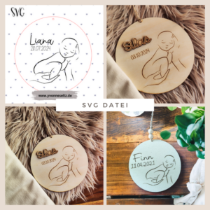 SVG Laser Datei Holzscheibe Baby personalisierbar zur Geburt Geschenkidee Laserdatei SVG Datei