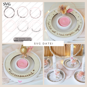 SVG Laser Datei - Kerzenteller Kränze 1 für gegossene Kerzenständer 6 Designs Laserdatei