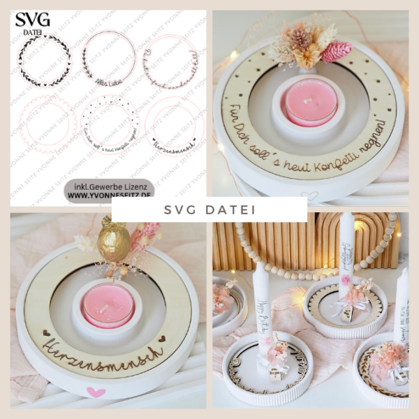SVG Laser Datei - Kerzenteller Kränze 1 für gegossene Kerzenständer 6 Designs Laserdatei