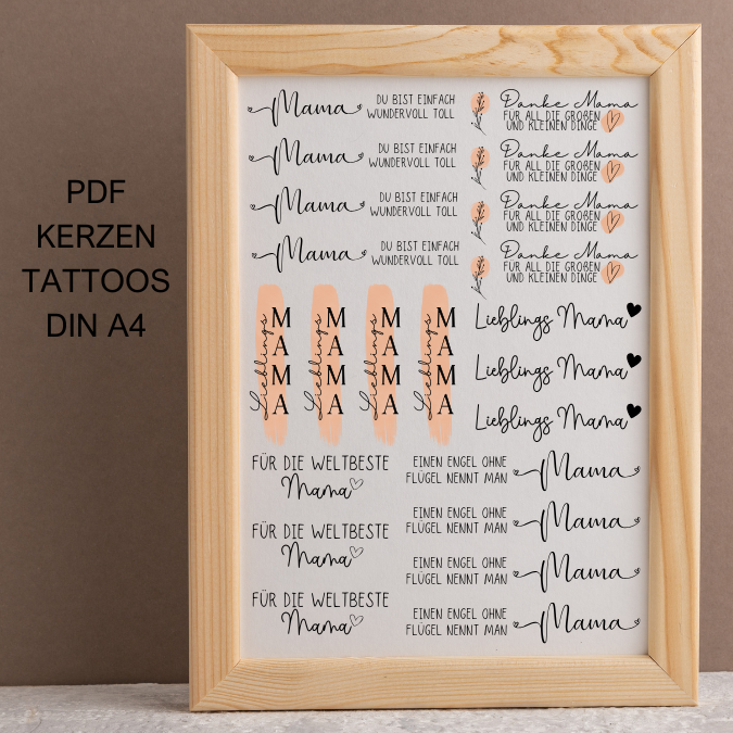 PDF - Kerzentattoo Vorlage - Mama rosa - A4 Kerzentattoos zum selber drucken