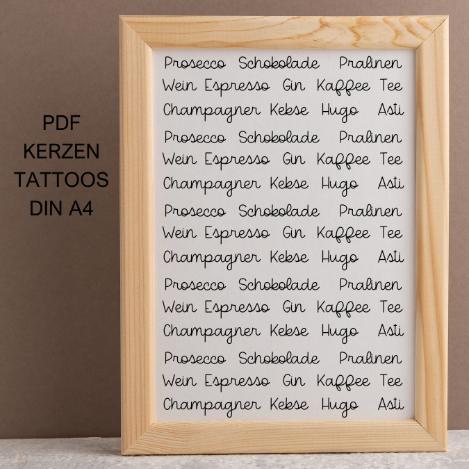 PDF - Kerzentattoo Vorlage - NIMM DIR WAS DU BRAUCHST 4 Leckereien - A4 Kerzentattoos zum selber drucken