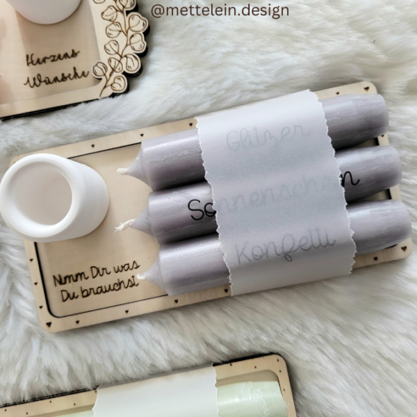 9 Designs "Nimm dir was du brauchst" Kerzensets Geschenksets für 3 Kerzen SVG Laserdatei Laserfile Lasercut Svgdatei – Bild 4