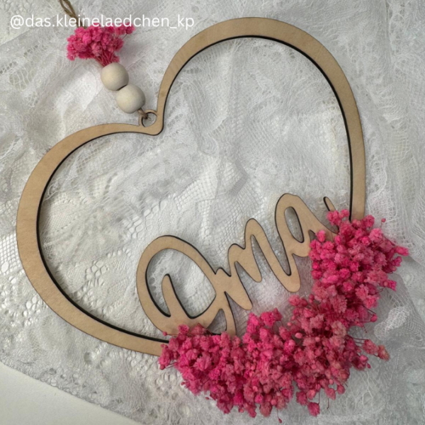 SVG Laser Datei Kranz Herzkranz Oma für Trockenblumen Muttertag Kranz zum aufhängen Laserdatei – Bild 5
