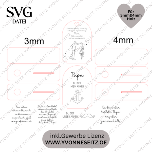 Aufsteller für 3mm und 4mm Holz Vatertag Papa Tochter für Vasen oder Kerzen SVG Laser Datei – Bild 2