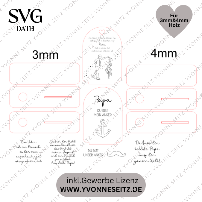 Aufsteller für 3mm und 4mm Holz Vatertag Papa Tochter für Vasen oder Kerzen SVG Laser Datei – Bild 2