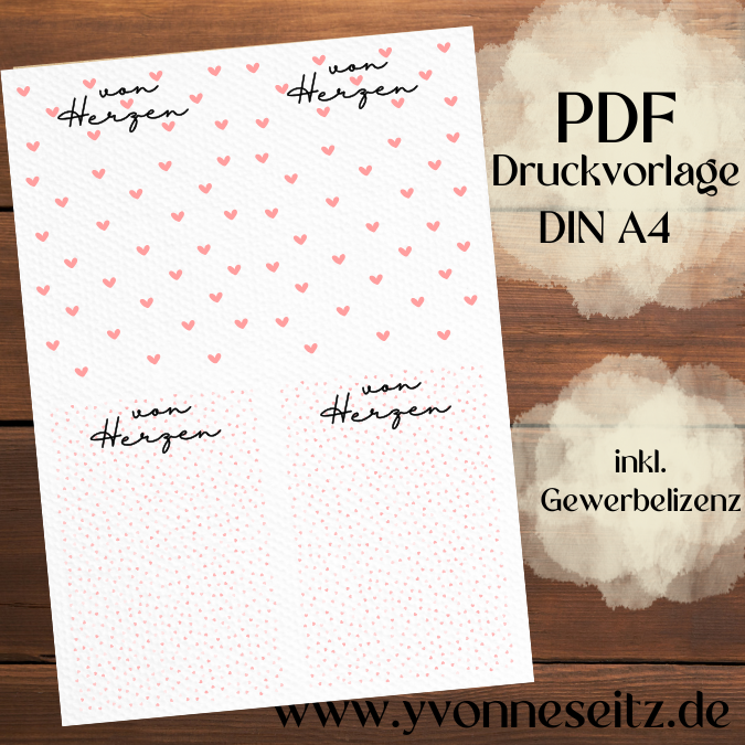 IN DER TÜTE PRINT DRUCKVORLAGE PDF Verpackung für Kleinigkeiten Geschenkkarte 2 Designs - von Herzen pink rosa PDF-Datei zum selber drucken