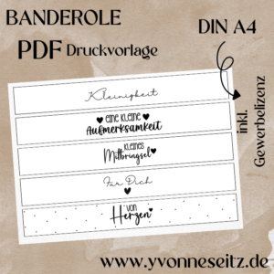 PRINT DRUCKVORLAGE PDF Banderolen 5 Designs - Kleinigkeit - Printable PDF-Datei zum selber drucken
