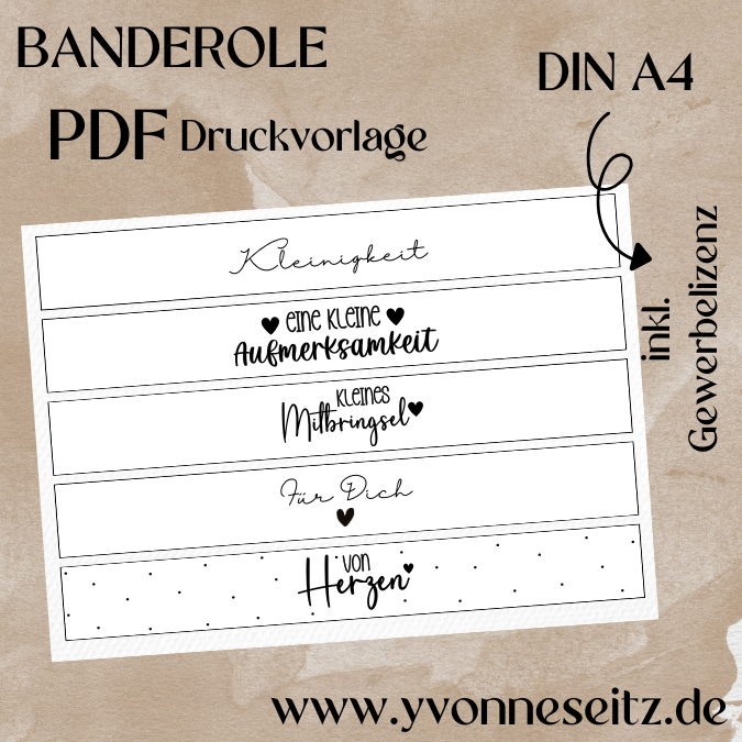PRINT DRUCKVORLAGE PDF Banderolen 5 Designs - Kleinigkeit - Printable PDF-Datei zum selber drucken