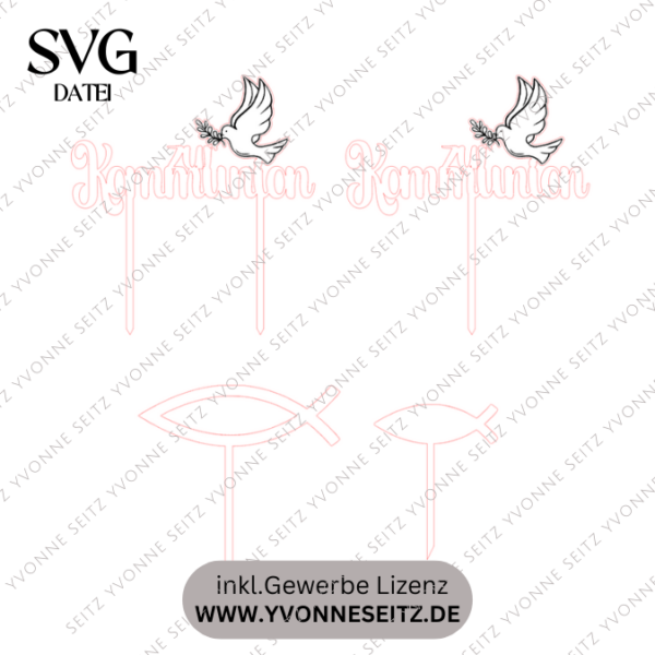 SVG Laser Datei Caketopper Pflanzenstecker zur Kommunion Kirche Glaube SVG Datei – Bild 2