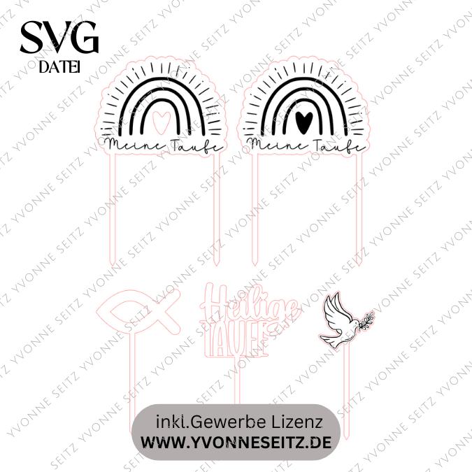 SVG Laser Datei Caketopper Pflanzenstecker zur Taufe Regenbogen 5 Stück Kirche Glaube SVG Datei – Bild 6