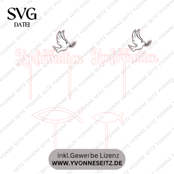 SVG Laser Datei Caketopper Pflanzenstecker zur Konfirmation Kirche Glaube SVG Datei