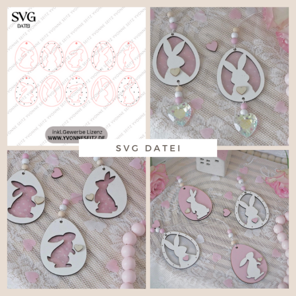 SVG Laser Datei Osteranhänger Ostereianhänger Ostereier Osterhasen Anhänger Geschankanhänger Osterdeko Lasercut