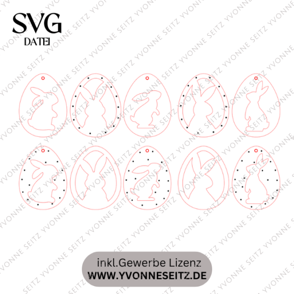 SVG Laser Datei Osteranhänger Ostereianhänger Ostereier Osterhasen Anhänger Geschankanhänger Osterdeko Lasercut – Bild 2